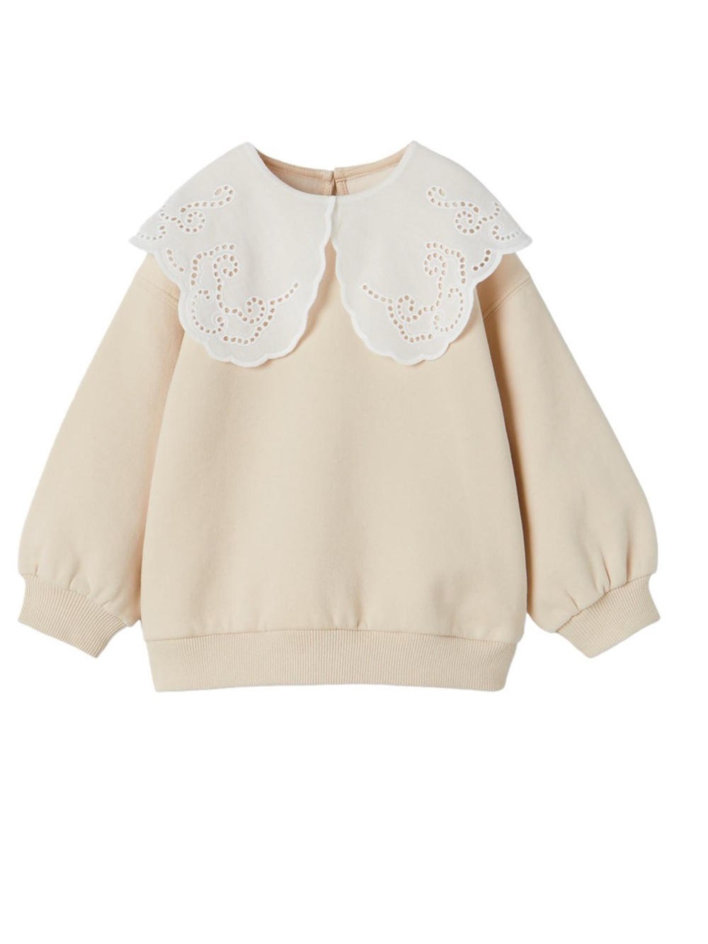 Zara Cream Pullover Top with Scalloped Eyelet Collar